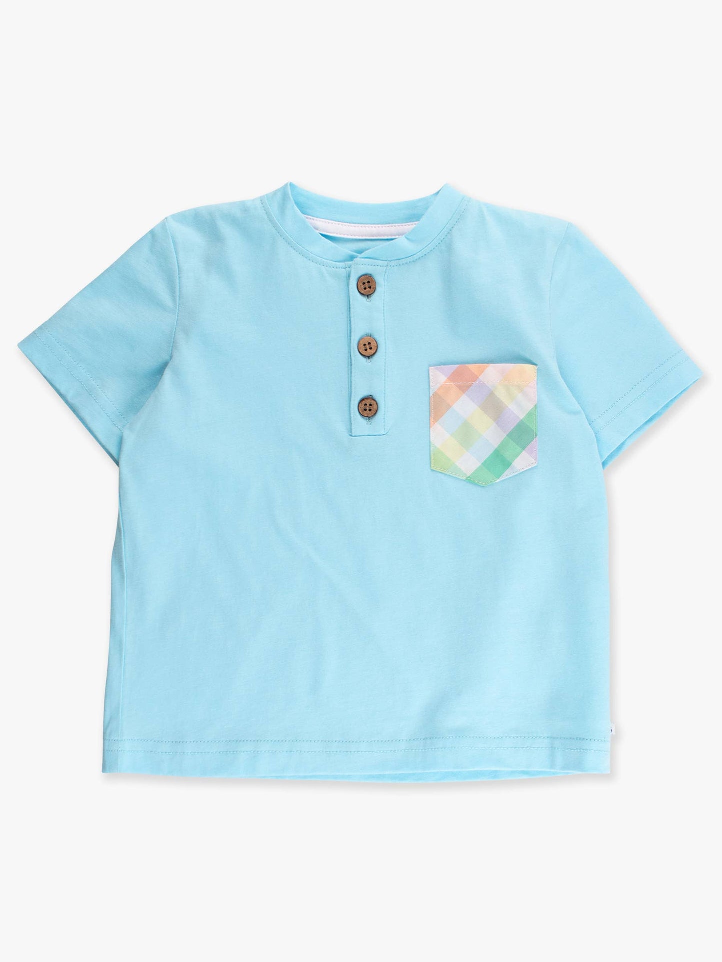 RuffleButts + RuggedButts - Boys Poppy Rainbow Plaid Pocket Henley Shirt & Pull-on Short Set