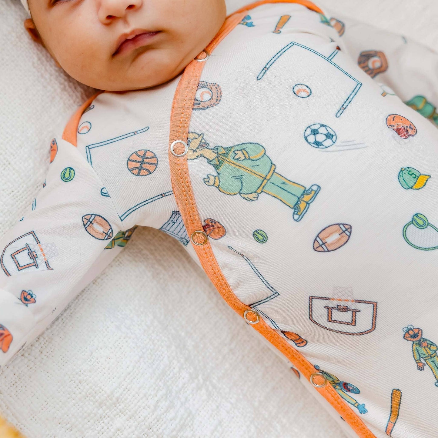 Copper Pearl | Newborn Knotted Gown - Sesame Street Varsity Friends