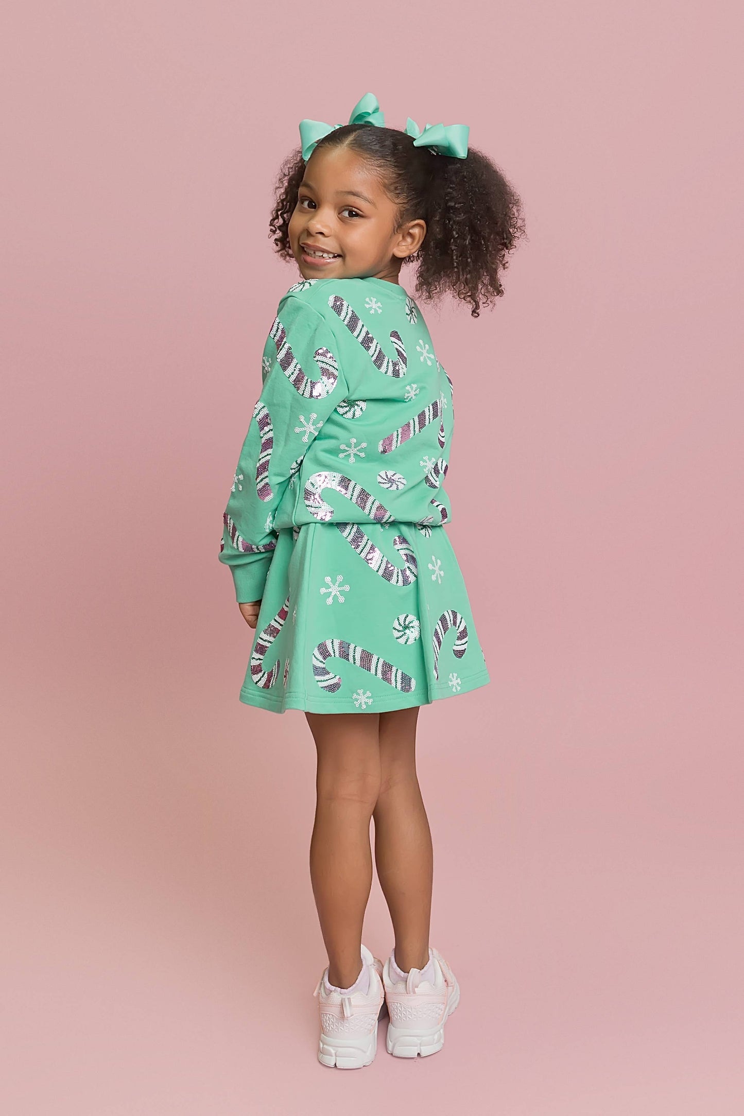 Belle Cher - Candy Cane Teal Sweatshirt and Skort Outfit