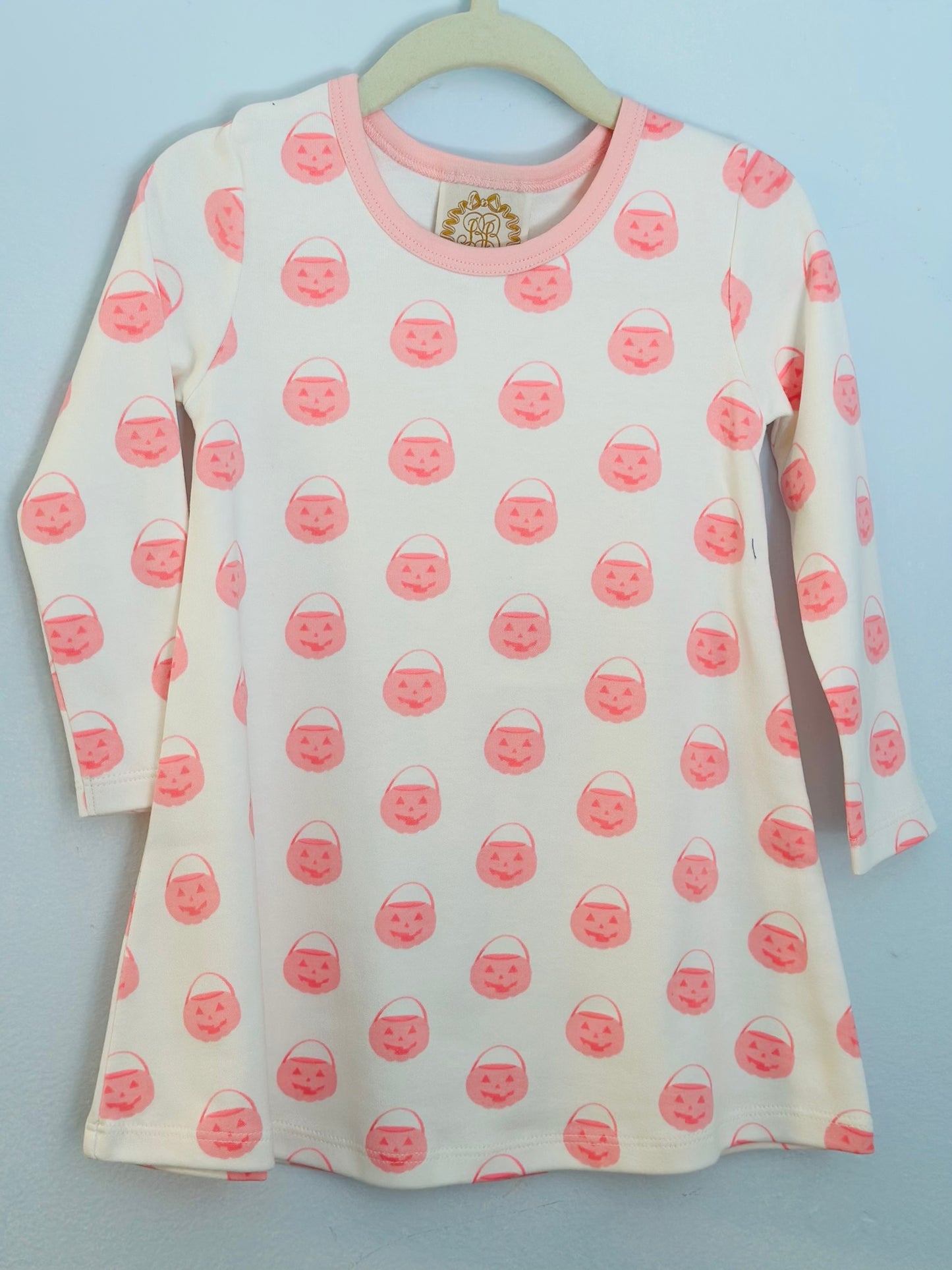 Long Sleeve Polly Play Dress - Vintage Prep Pumpkin Pails with Sandpearl Pink