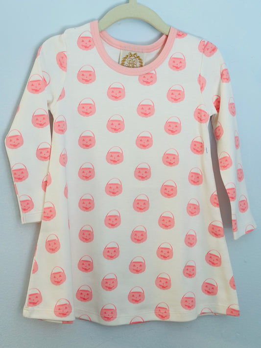 Long Sleeve Polly Play Dress - Vintage Prep Pumpkin Pails with Sandpearl Pink