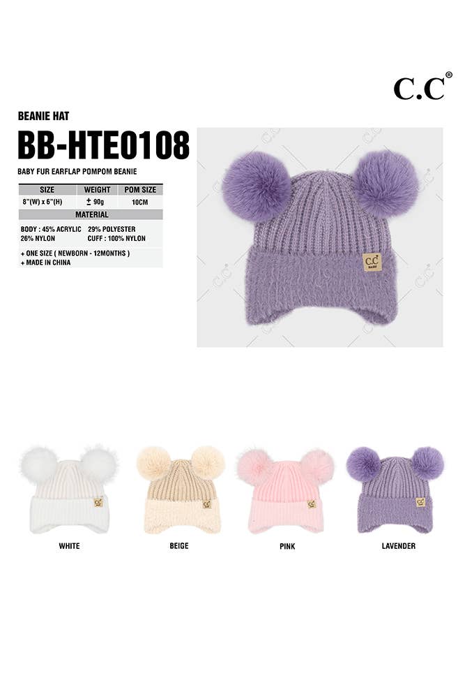 C.C Baby Fur Earflap Pompom Beanie