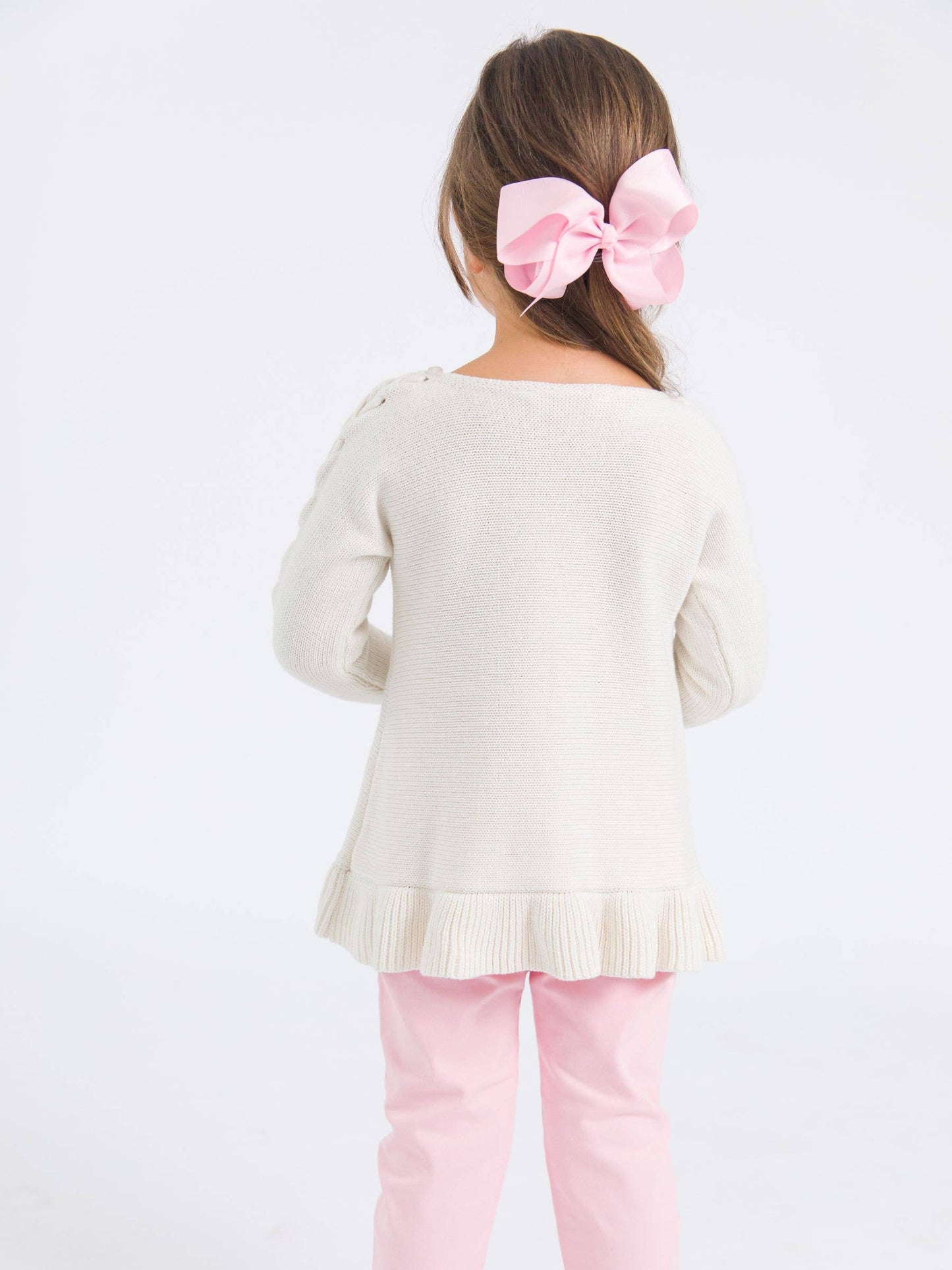 RuffleButts + RuggedButts - Girls Ivory Ruffle Hem Lace Up Sweater