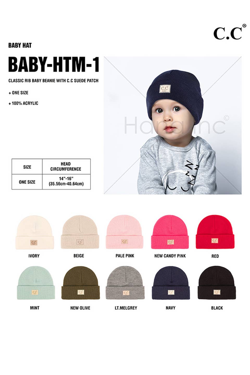 C.C Baby Classic Rib Beanie with C.C Suede Patch