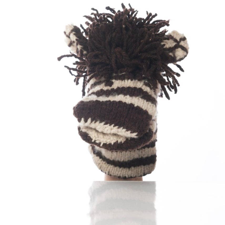 Organic Wool Knit Hand Puppet  | Zachary the Zebra