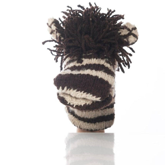 Organic Wool Knit Hand Puppet  | Zachary the Zebra
