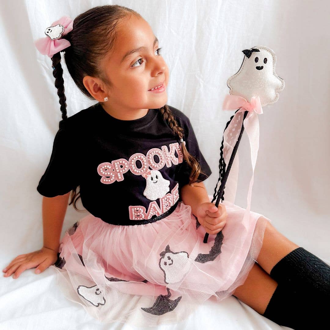 Coquette Tulle Ghost Bow Halloween Clip