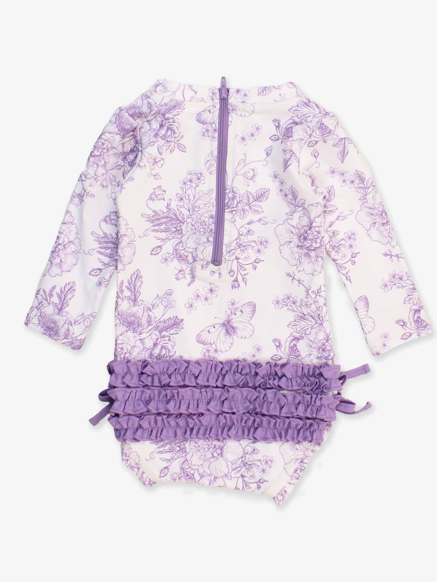 Wisteria Purple Butterfly Garden Toile Long Sleeve One Piece Rash Guard