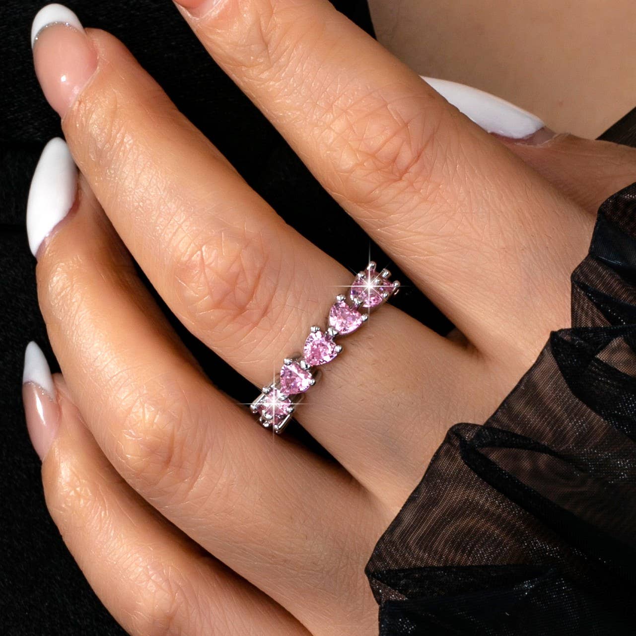 Pink Heart Eternity Band Ring
