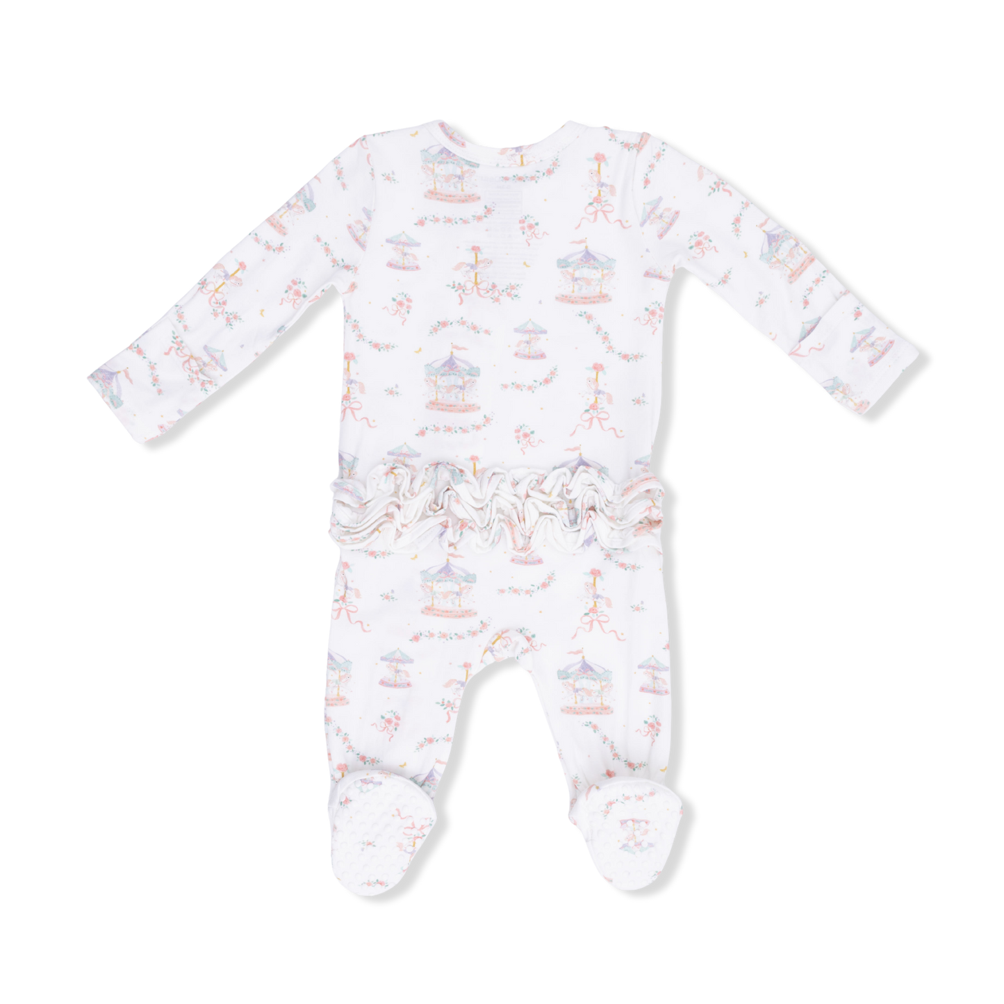 Angel Dear | Carousel with Bows - 2 Way Ruffle Back Zipper Footie