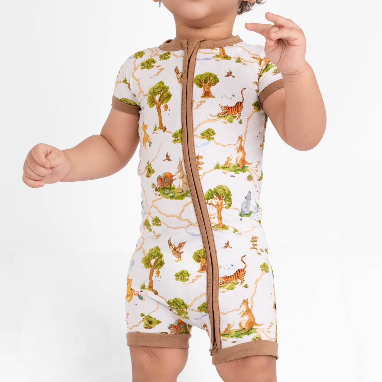 Oh Bother, It's Bedtime Short Sleeve Baby Bamboo Zipper Romper Pajamas