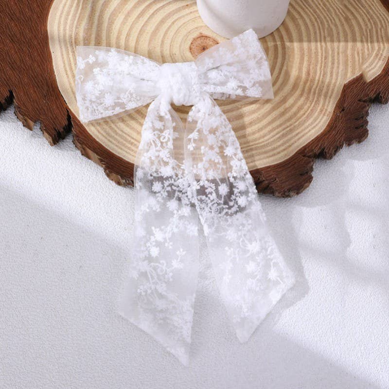 Organza and Red Checkered Bow Ribbon Hair Clips