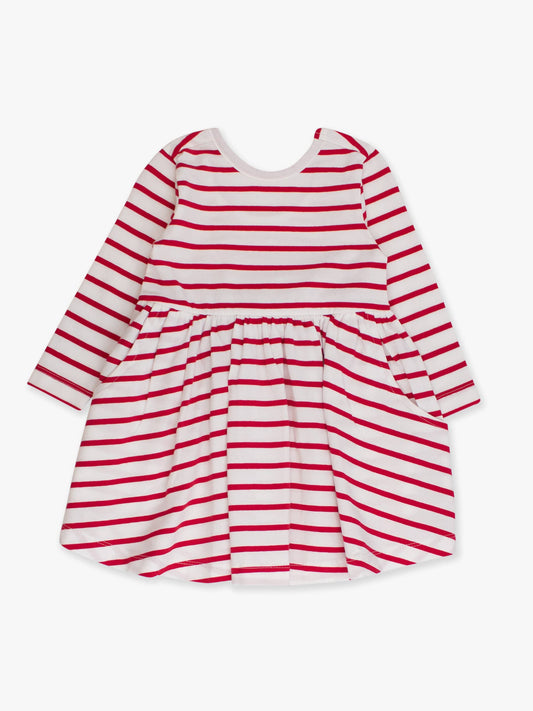 RuffleButts + RuggedButts - Girls Red & White Stripe Knit Long Sleeve Twirl Dress