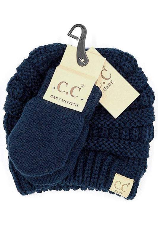 C.C Baby Solid Ribbed Beanie and Mitten Glove