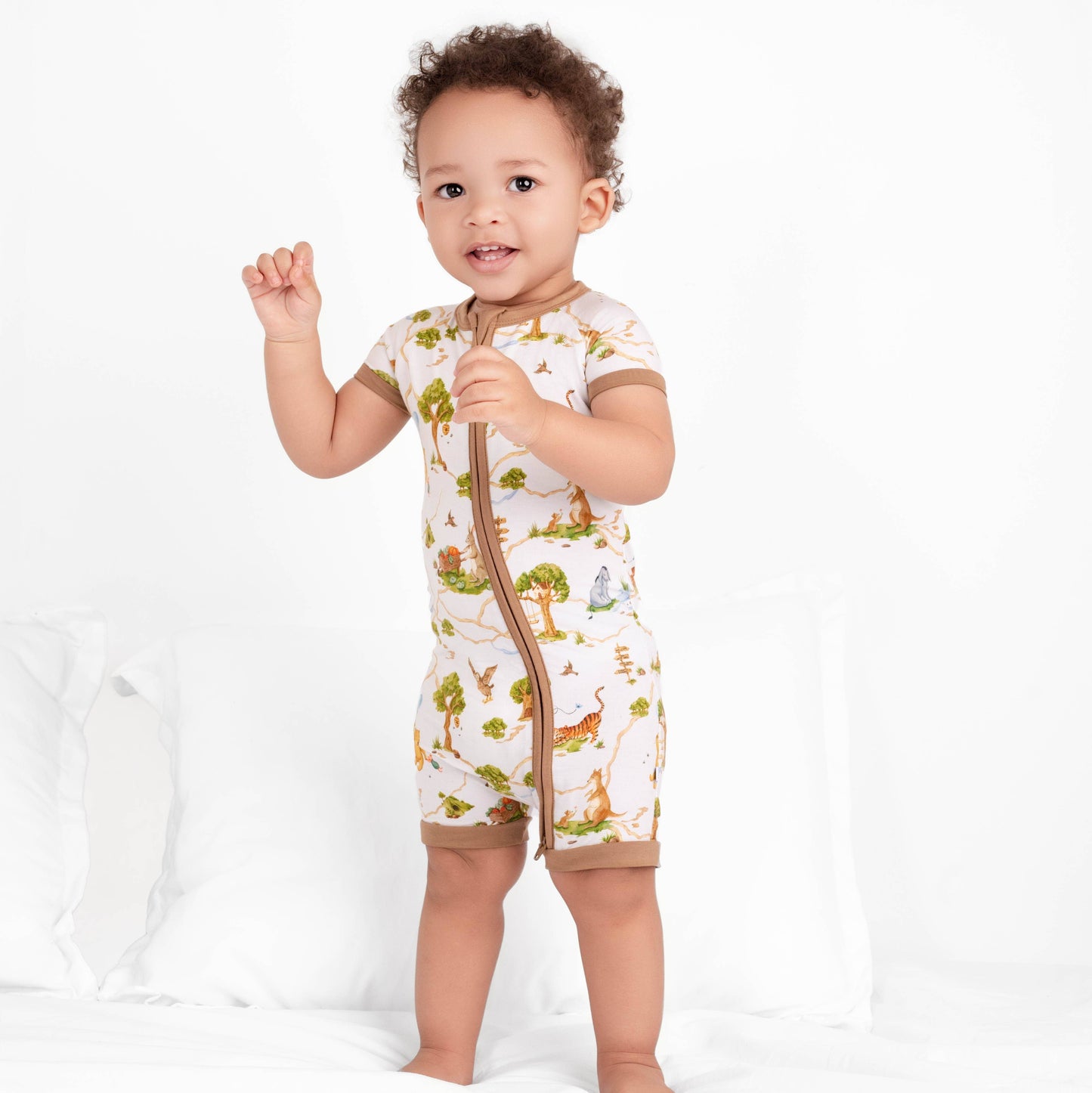 Oh Bother, It's Bedtime Short Sleeve Baby Bamboo Zipper Romper Pajamas