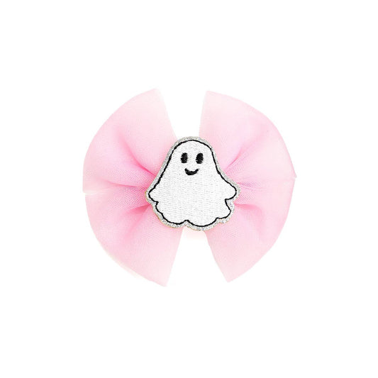 Coquette Tulle Ghost Bow Halloween Clip