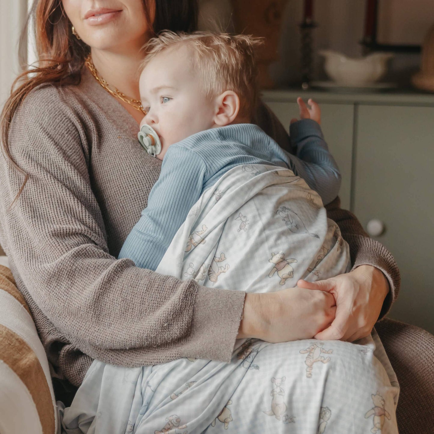 Copper Pearl | Knit Swaddle Blanket - Winnie the Pooh and Friends