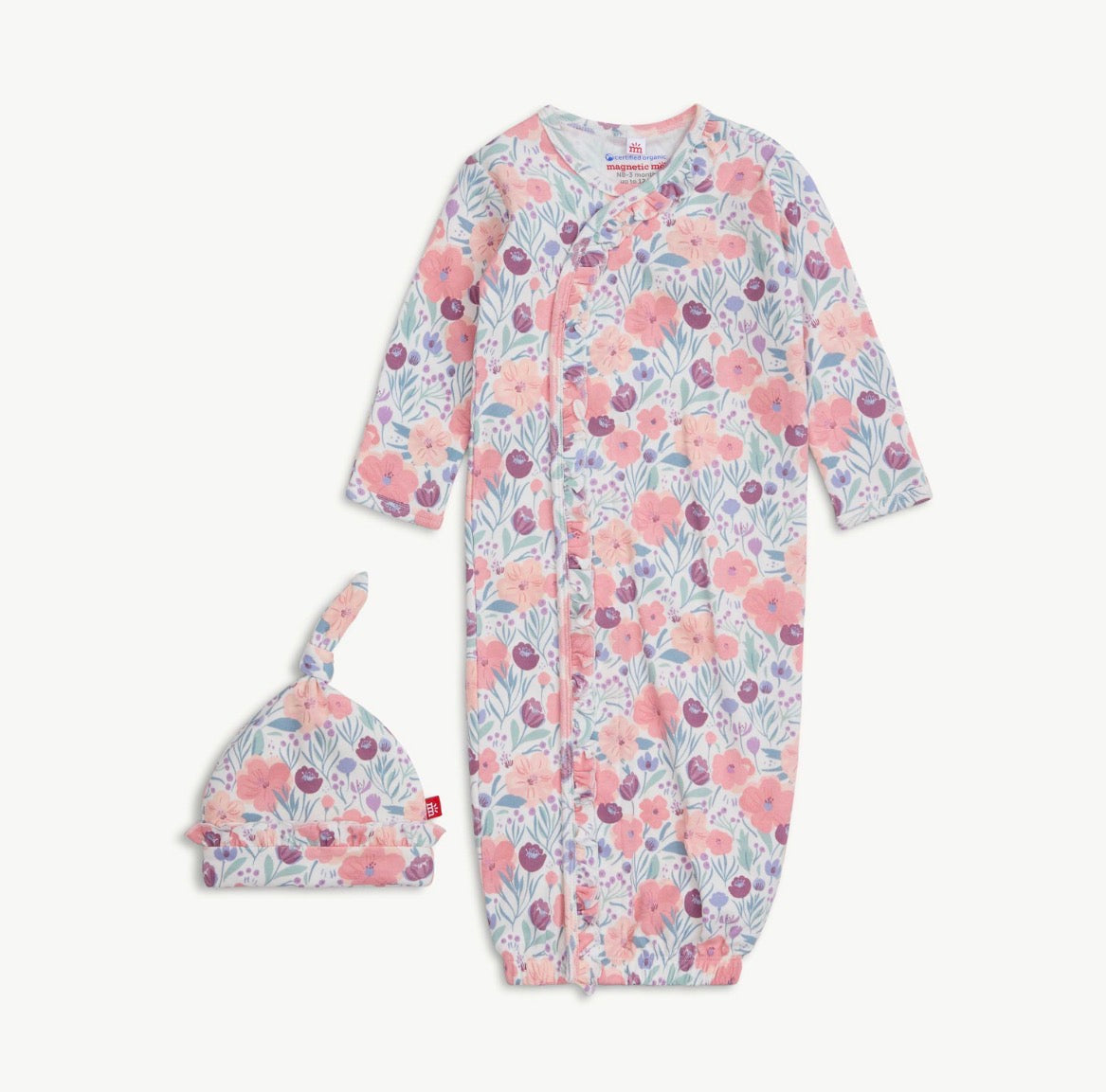 Magnetic Me | Whistledon Ruffle Placket Gown + Hat Set - Organic Cotton