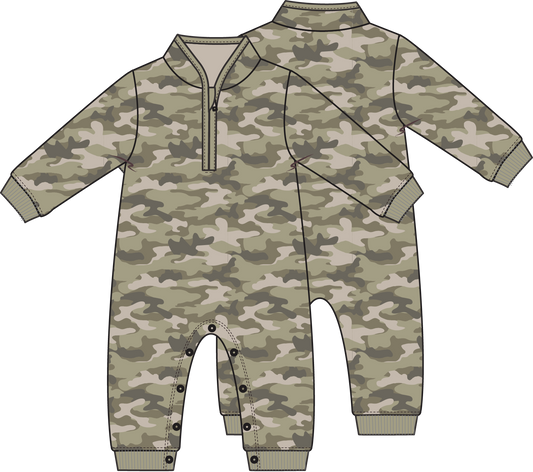 Angel Dear | Camo French Terry Zip Neck Romper