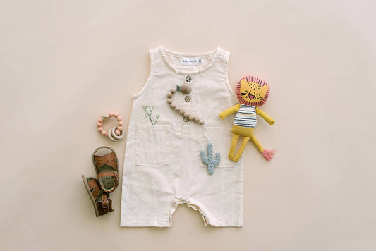 White Sleeveless Crop Linen Baby Romper