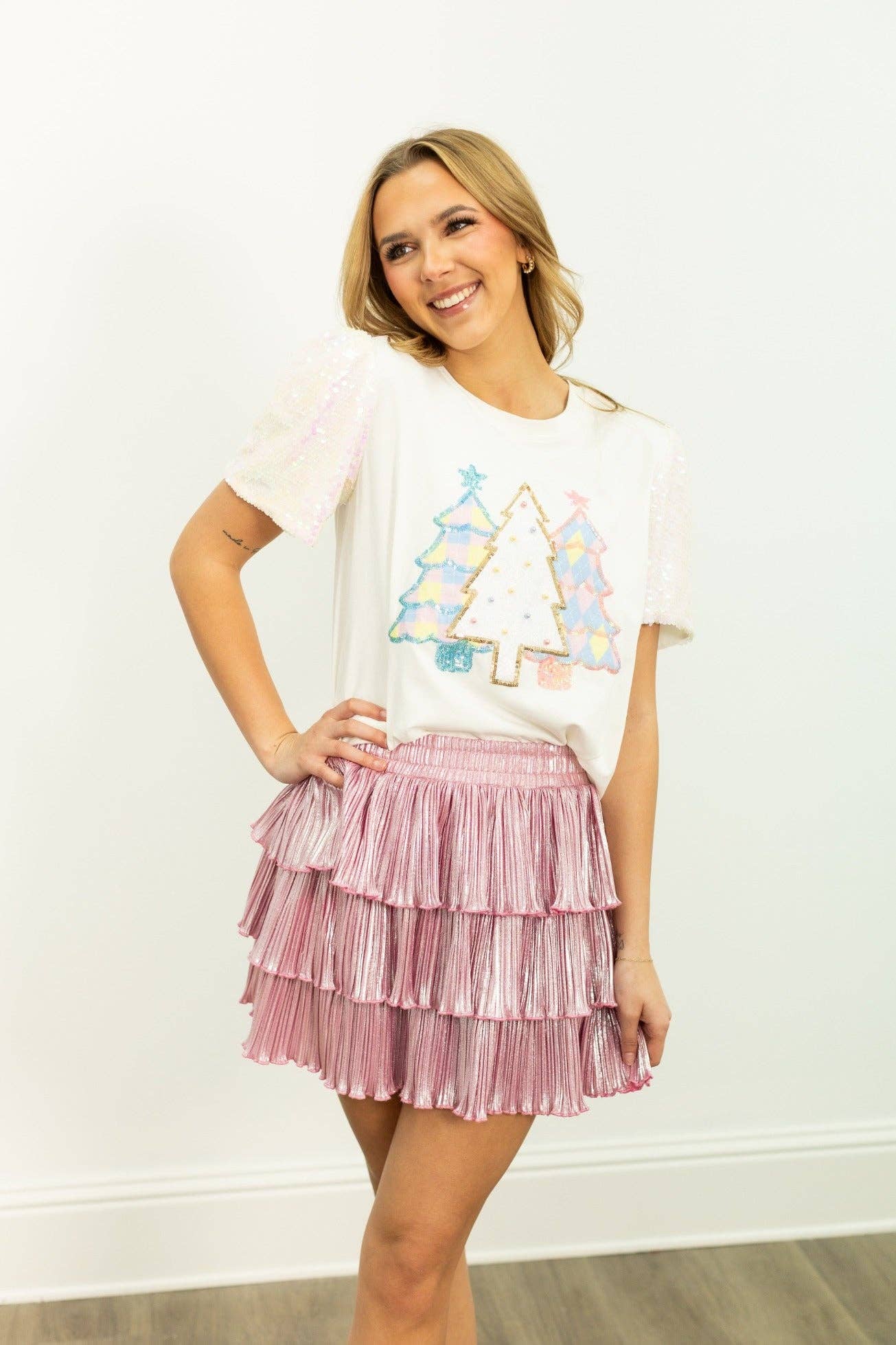 Adult Women's Festive Forest on Princess Top, White