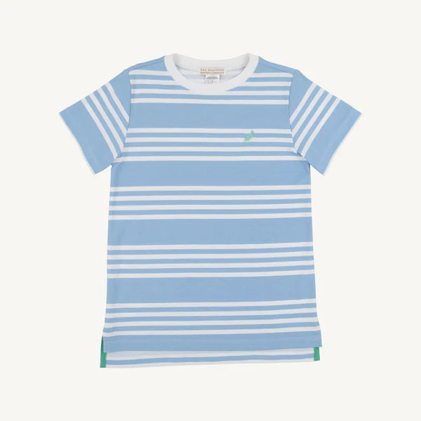 TBBC | Carter Crewneck - Saddle Ridge Stripe (Sarasota Sky) with Gibson Island Green Stork