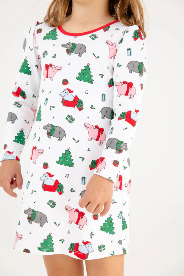 TBBC | Long Sleeve Penny’s Play Dress - I Want a Hippopotamus with Richmond Red