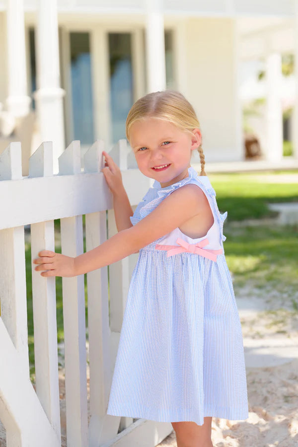 TBBC | Pammy's Pinafore Dress - Breakers Blue Seersucker with Sandpearl Pink