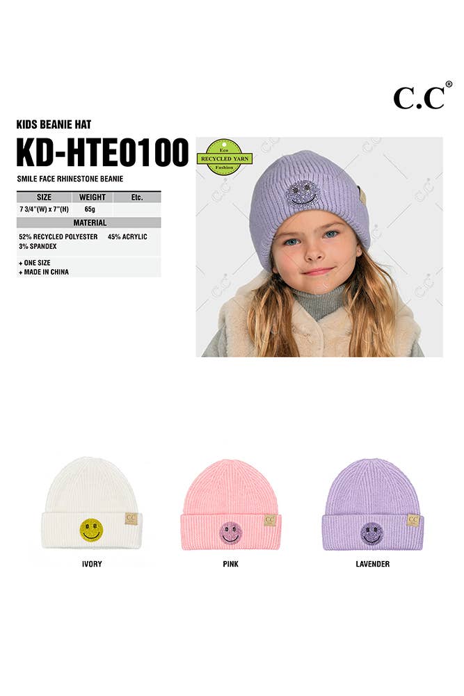 C.C Kids Smile Face Rhinestone Beanie
