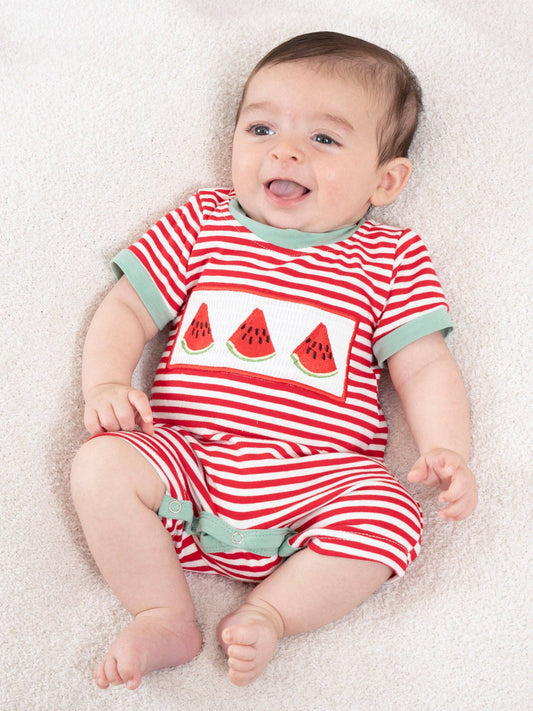 Watermelon Stripes Smocked Romper