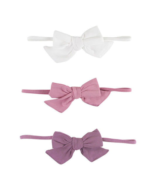 3-Pack Bow Headbands - White, Mauve & Violet