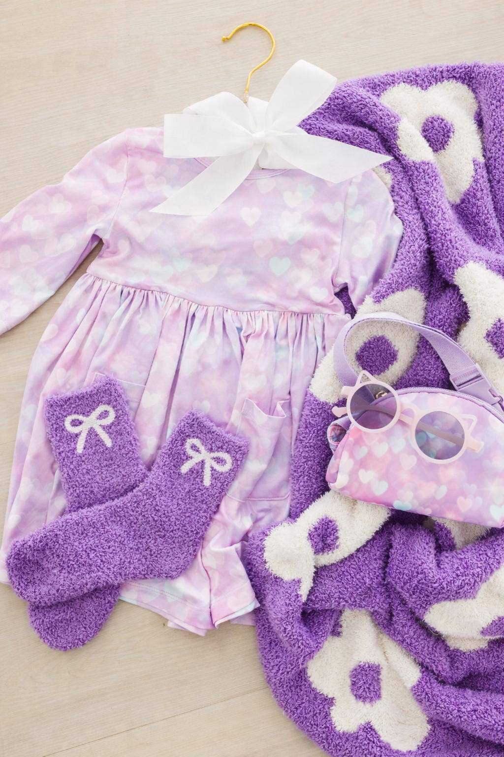 Lilac/Coconut Bow Cozy Socks