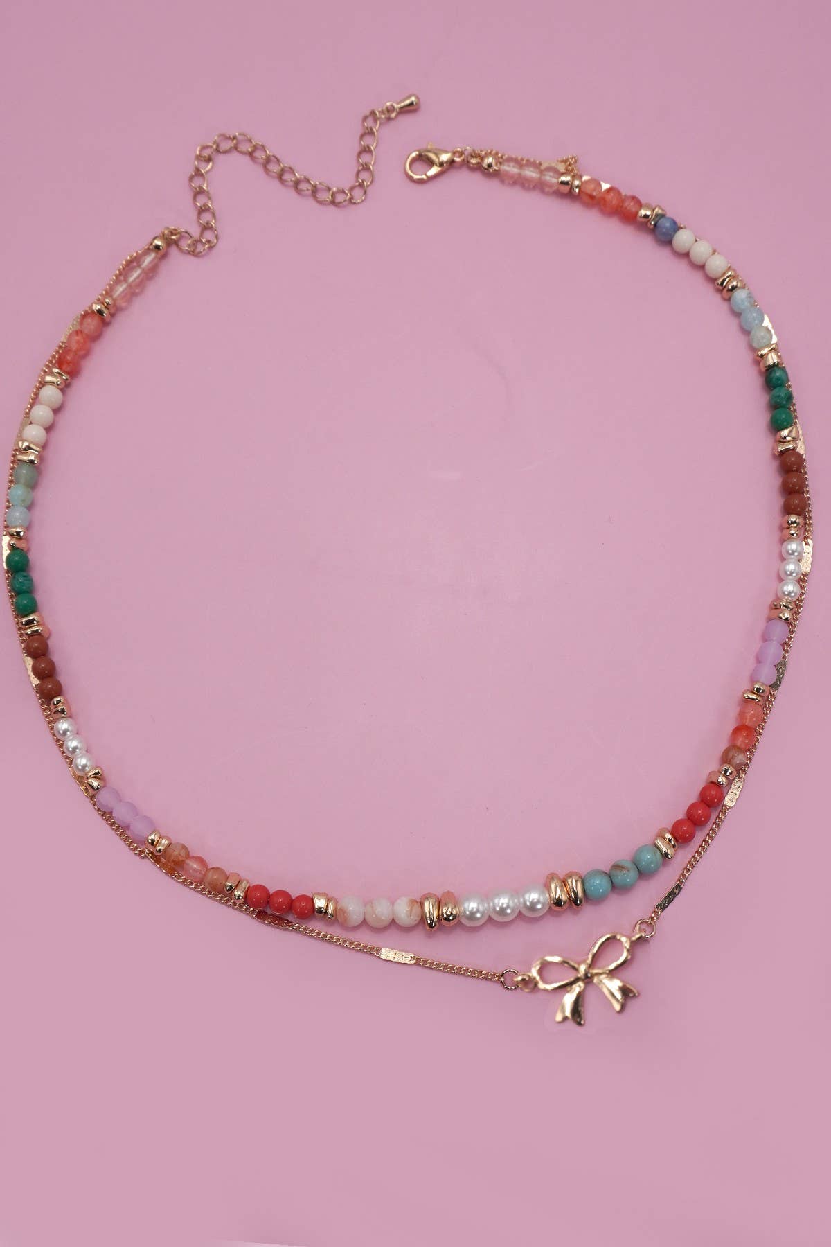 Sweetheart Double Layered Bow & Heart Necklace