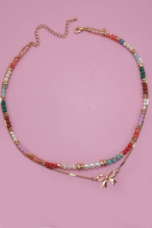 Sweetheart Double Layered Bow & Heart Necklace