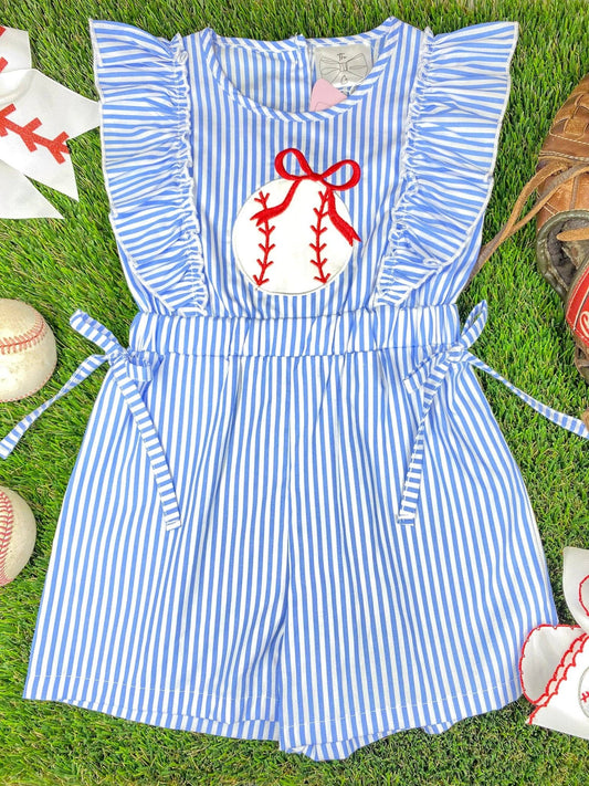 Baseball Applique Bow Romper