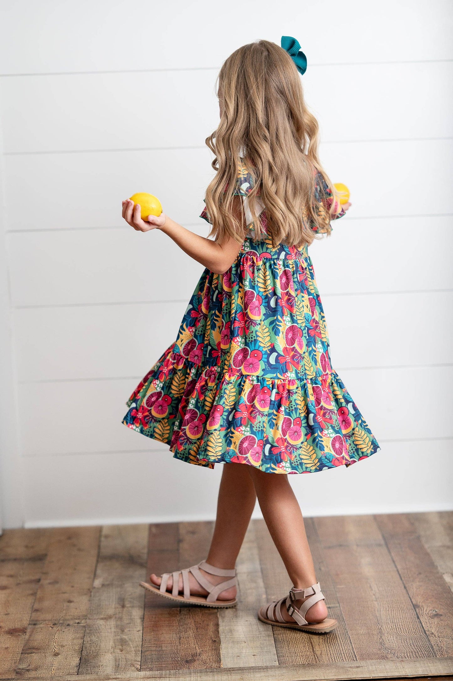 Emmy Bold Tropical Flutter Sleeve Twirl Dress