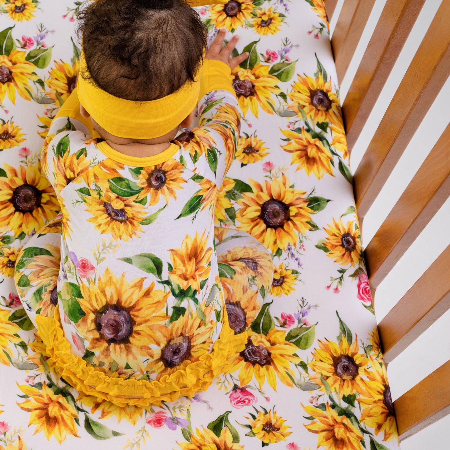 Suns and Roses (Sunflowers) Ruffle Baby Bamboo Zipper Romper Pajamas