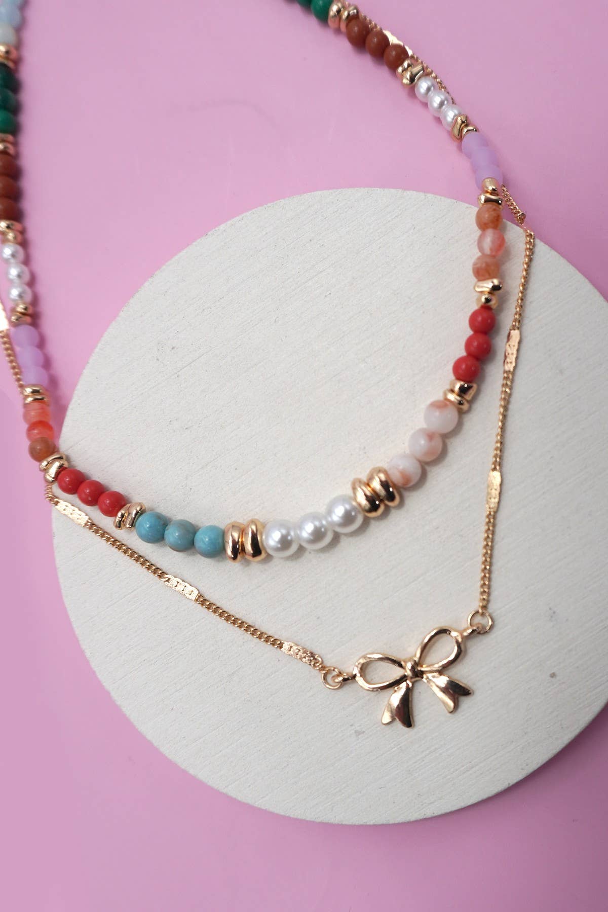 Sweetheart Double Layered Bow & Heart Necklace