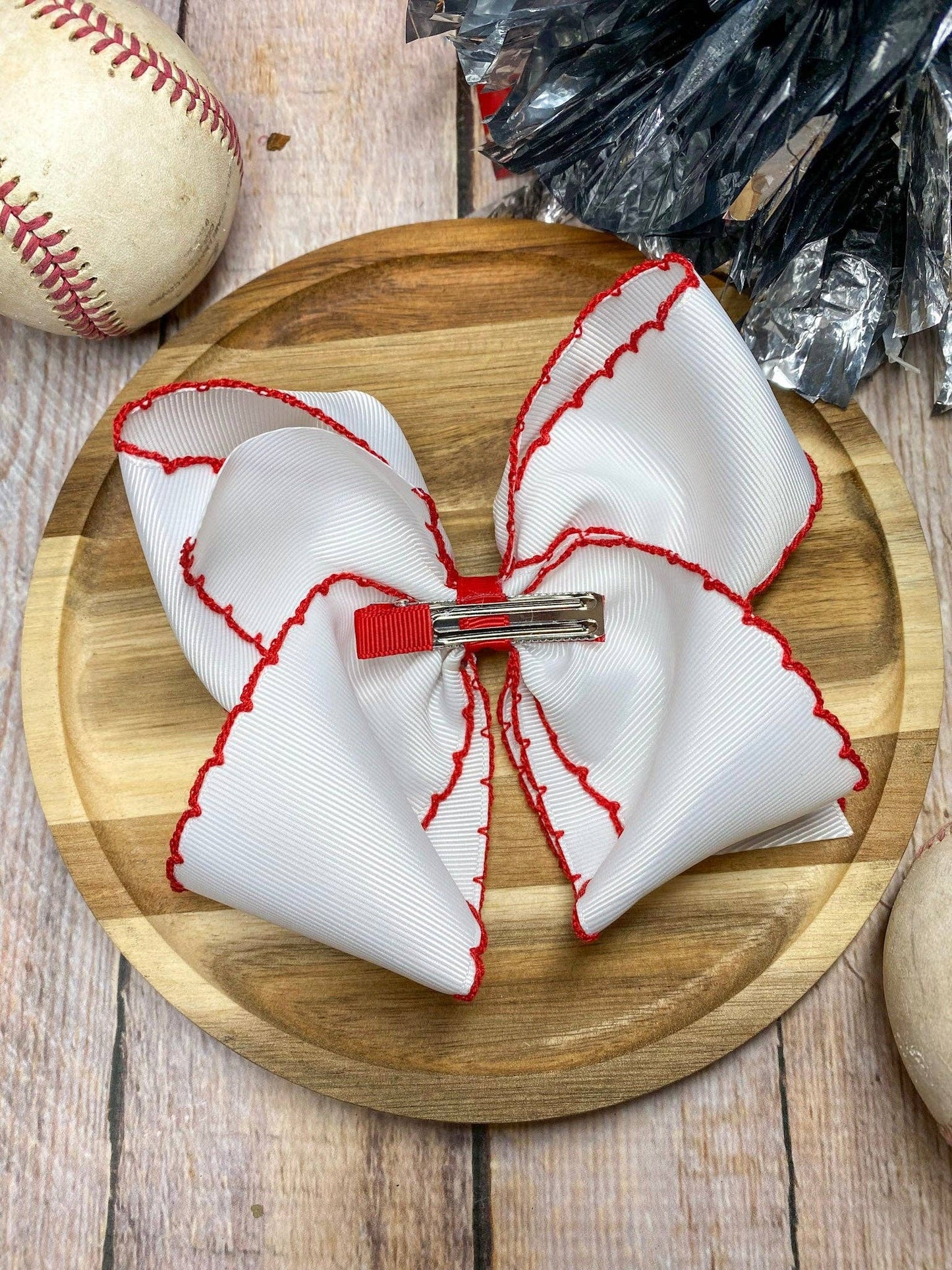Baseball Moonstitch Embroidered Classic Hair Bow