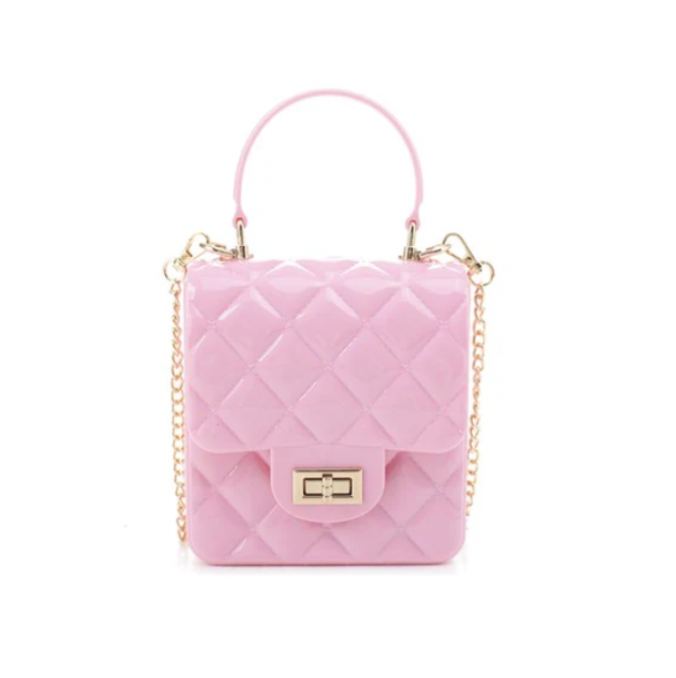 Mini Quilted Jelly Purse with Gold Crossbody Chain