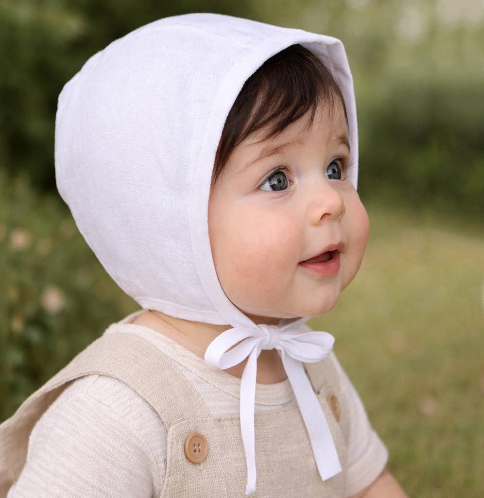 White Linen Bonnet