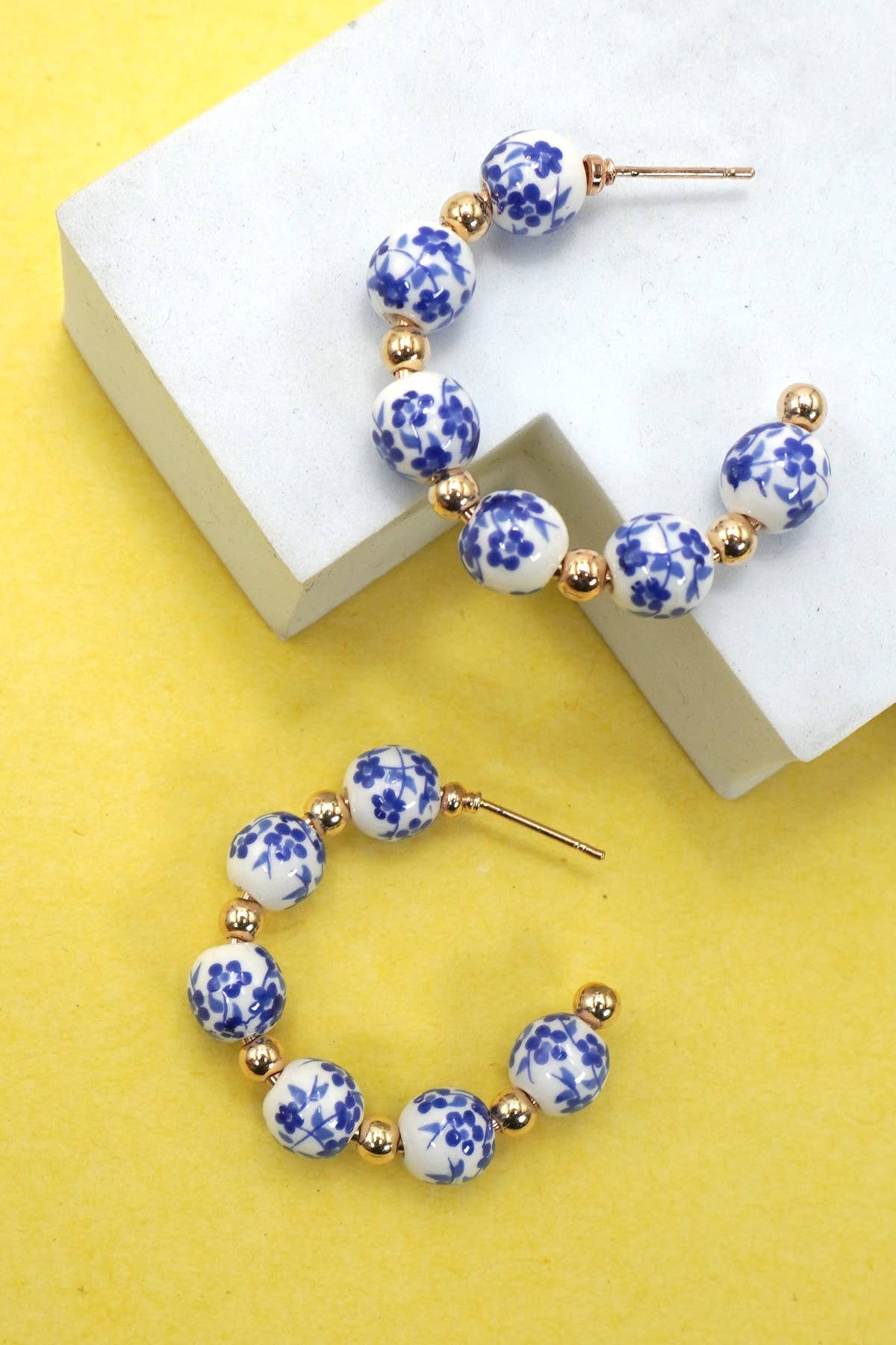 Floral Porcelain Hoop Earrings