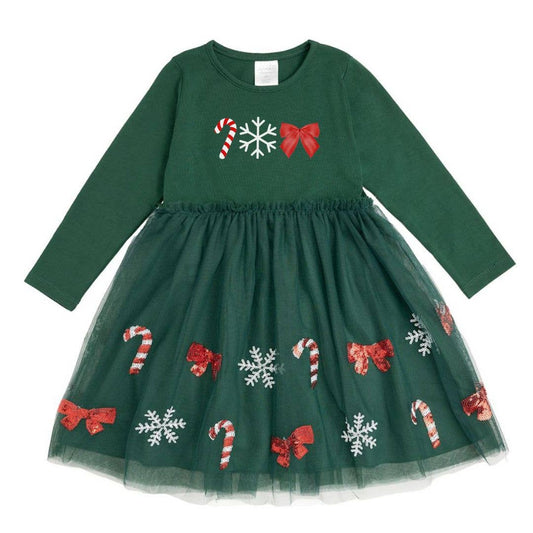 Emerald Candy Cane Sequin Tutu Dress