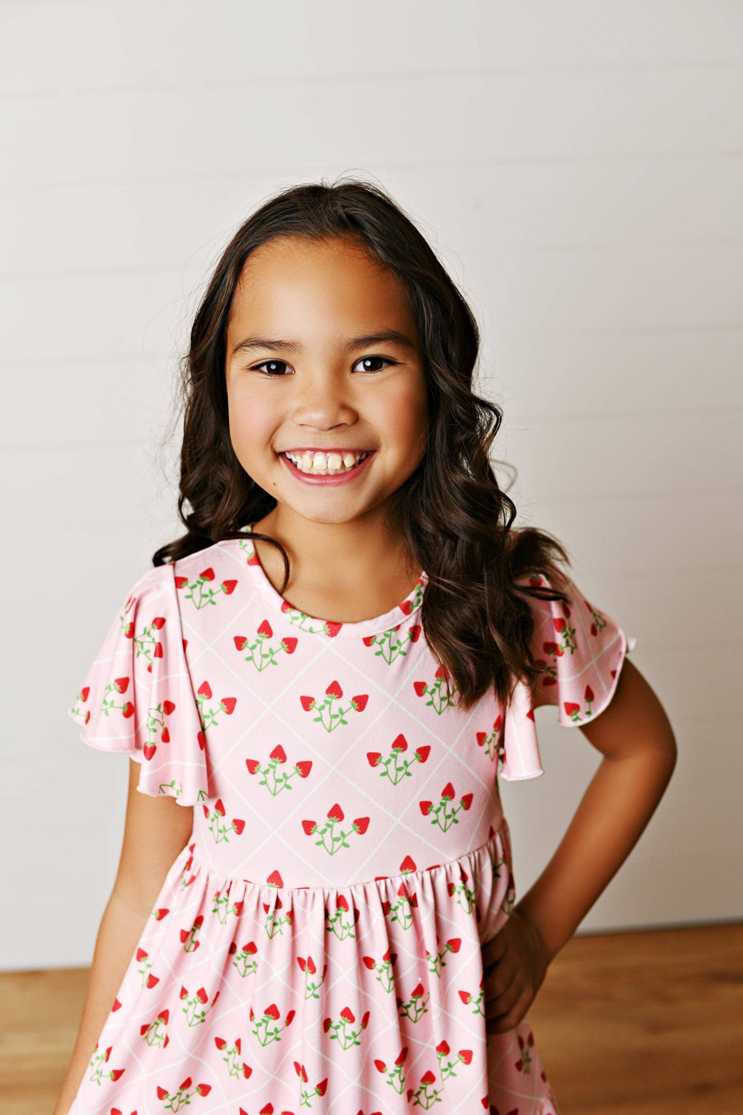 Emmy Strawberry Flutter Sleeve Twirl Dress