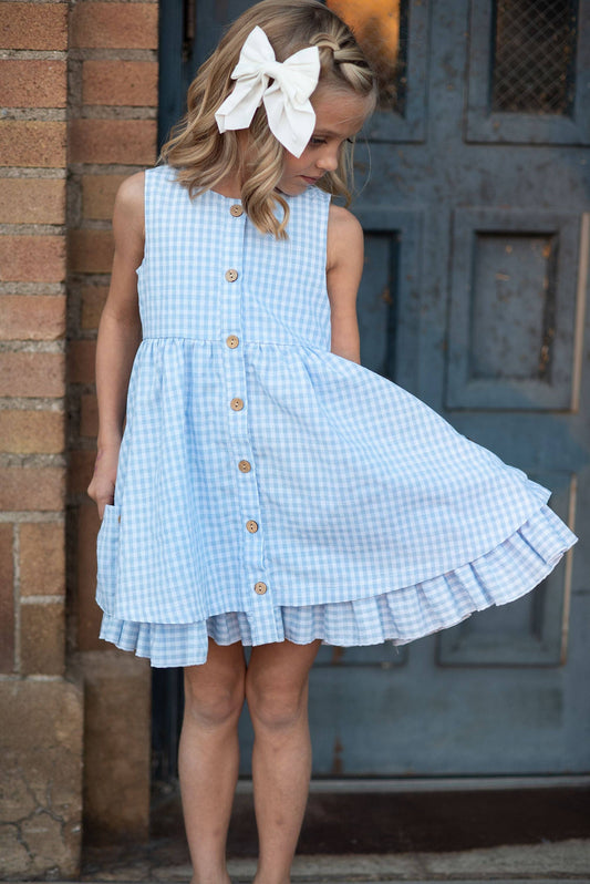 Blue & White Gingham Sleeveless Dress