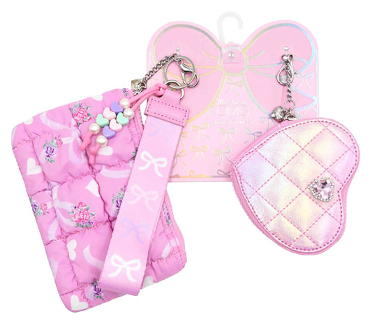 OMG Accessories - Quilted Scrunchies Floral 3 Piece Coin Purse Keychain Set