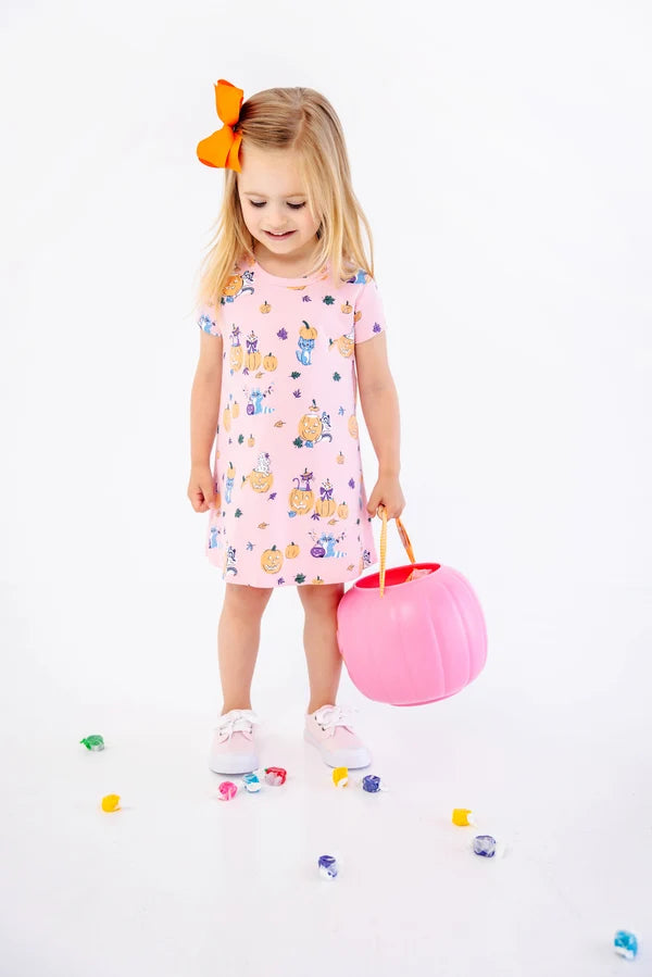 TBBC | Short Sleeve Polly Play Dress - Candy and Critters with Sandpearl Pink