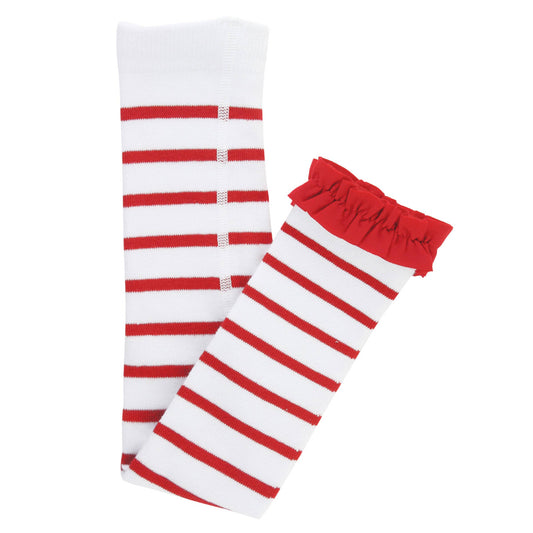 RuffleButts + RuggedButts - Girls Red & White Stripe Patterned Footless Ruffle Tights