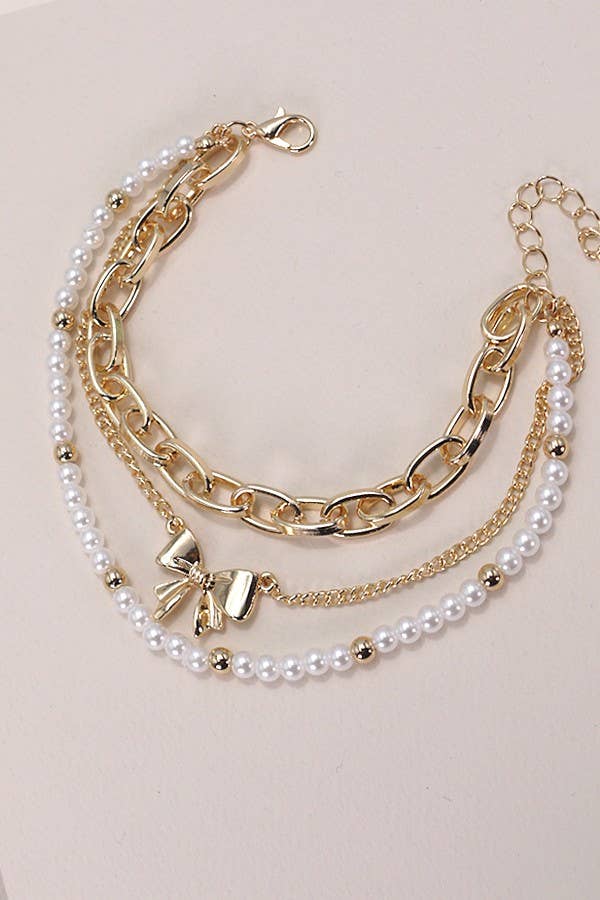 Bow and Pearl Charm Bracelet Set