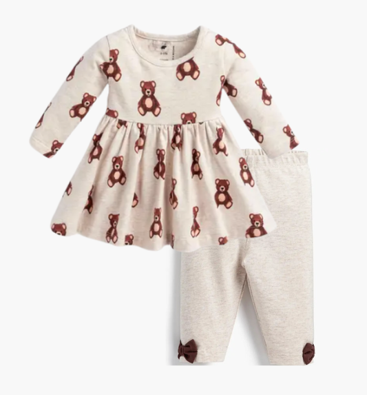 Teddy Bear Babydoll Dress + Legging Set